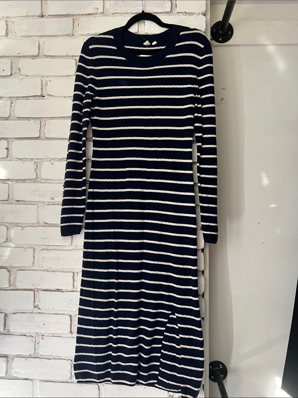 GAP Navy and White Striped Long-Sleeve Midi Dress